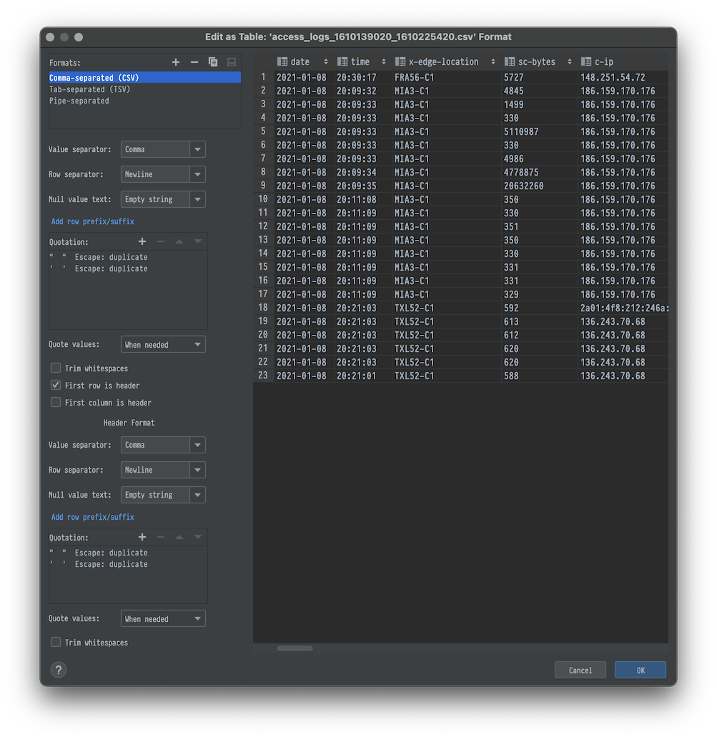 DataGrip - CSV as Table