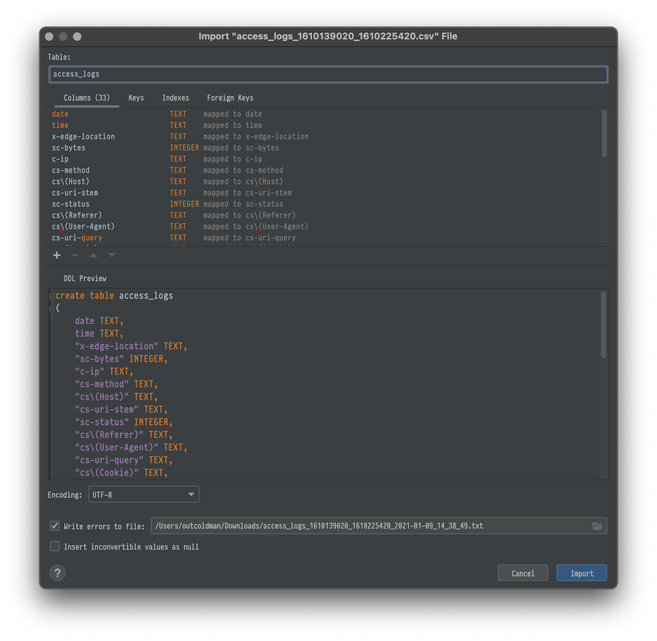 DataGrip - Import to database - Schema